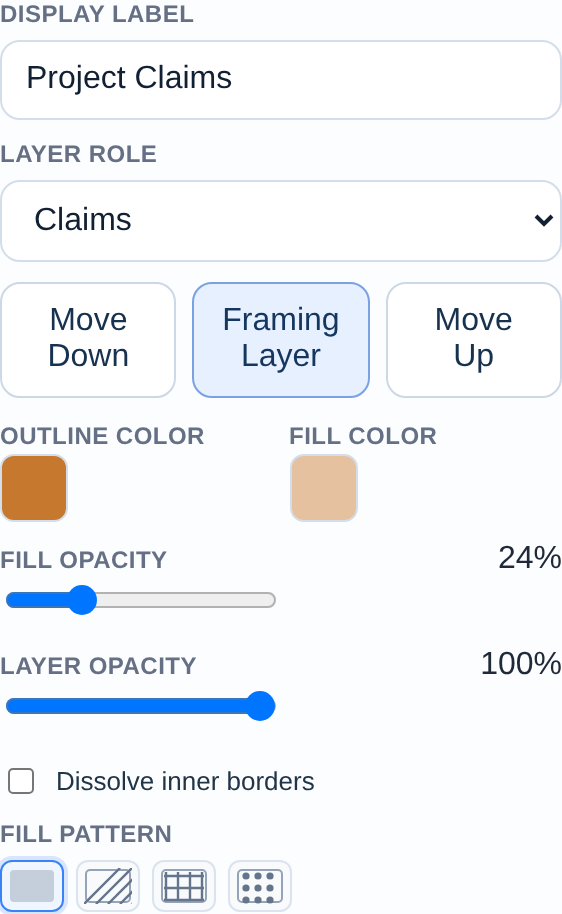 Layer card with the Claims role selected showing blue claim styling