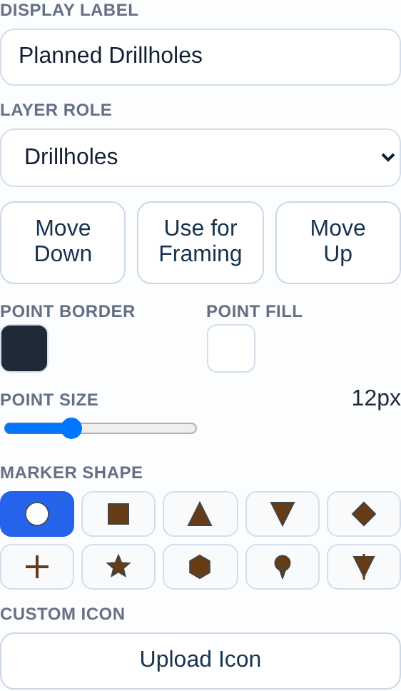 Drillholes role selected on a layer of collar points over a property